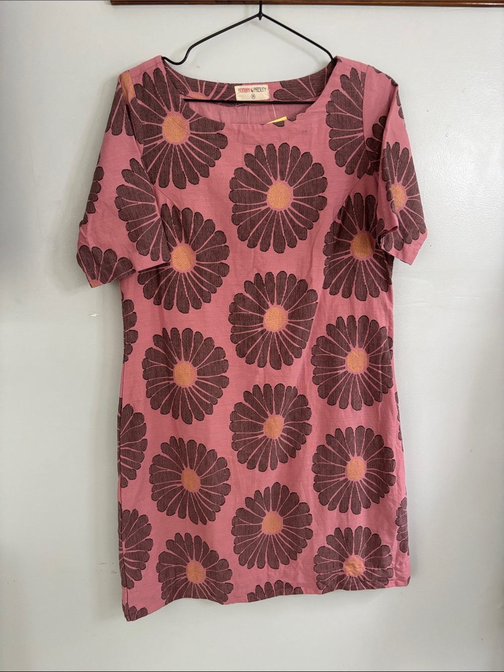 Pink Floral Mini Dress with Brown Daisy Print